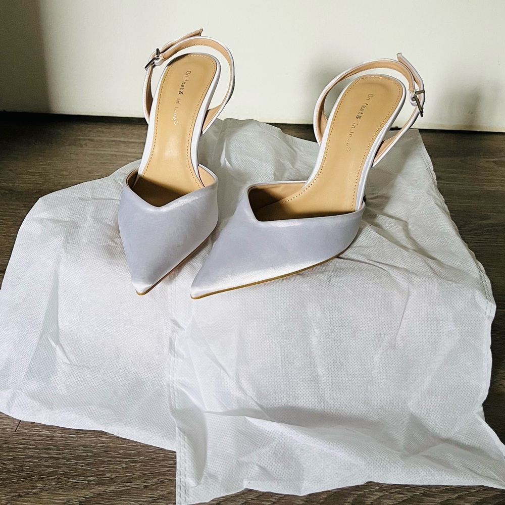 White Satin Slingback Heels